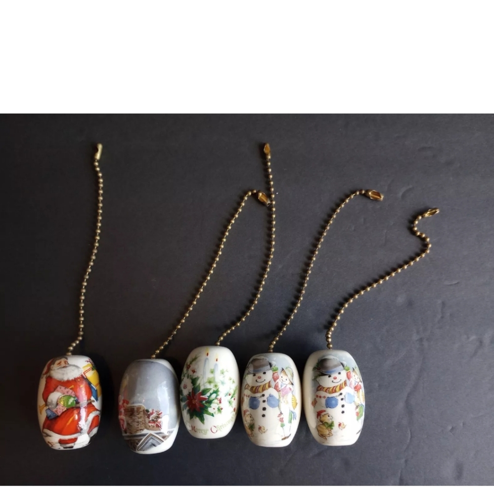 Vtg Christmas Ceiling Fan Light Switch Pull Chains Approx 2" Set Of 5 See Descri